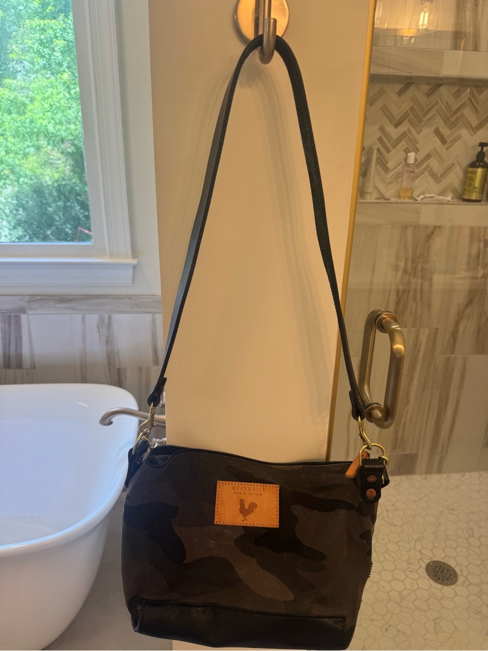 Meanwhile Back on the Farm Leather and Canvas Crossbody/Shoulder Bag